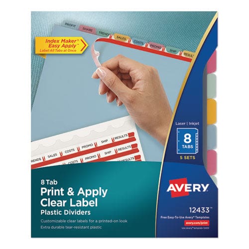 Avery Print And Apply Index Maker Clear Label Plastic Dividers With Printable Label Strip 8-tab 11 X 8.5 Assorted Tabs 5 Sets - School