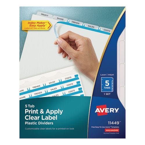 Avery Print And Apply Index Maker Clear Label Plastic Dividers W/printable Label Strip 5-tab 11 X 8.5 Frosted Clear Tabs 1 Set - School