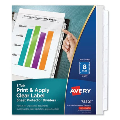 Avery Print And Apply Index Maker Clear Label Sheet Protector Dividers With White Tabs 8-tab 11 X 8.5 Clear 1 Set - School Supplies - Avery®