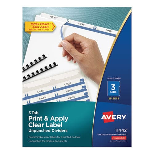 Avery Print And Apply Index Maker Clear Label Unpunched Dividers 3-tab 11 X 8.5 White 25 Sets - School Supplies - Avery®