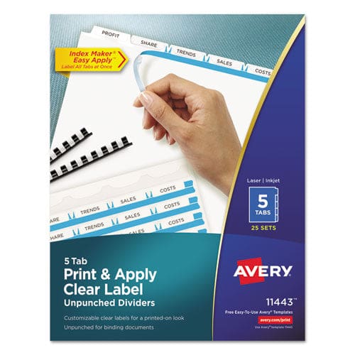 Avery Print And Apply Index Maker Clear Label Unpunched Dividers 5-tab 11 X 8.5 White 5 Sets - School Supplies - Avery®