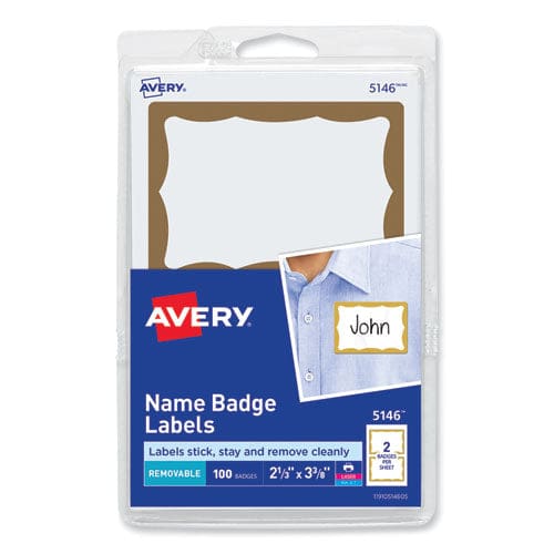 Avery Printable Adhesive Name Badges 3.38 X 2.33 Gold Border 100/pack - School Supplies - Avery®