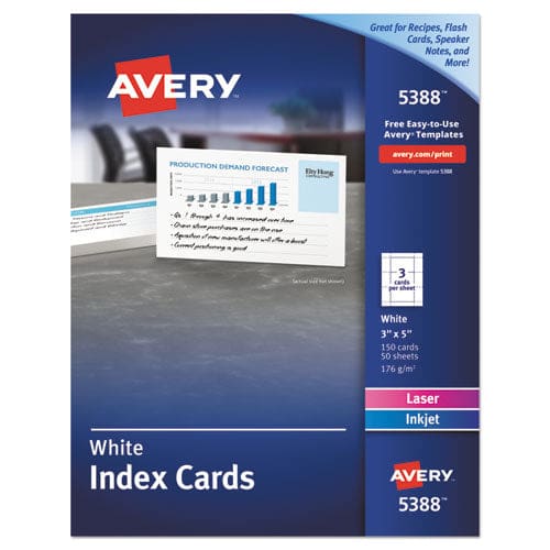 Avery Printable Index Cards With Sure Feed Unruled Inkjet/laser 3 X 5 White 150 Cards 3 Cards/sheet 50 Sheets/box - School Supplies - Avery®