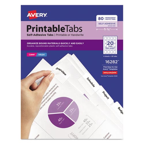 Avery Printable Plastic Tabs With Repositionable Adhesive 1/5-cut White 1.75 Wide 80/pack - Office - Avery®