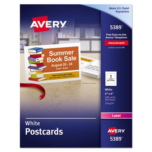 Avery Printable Postcards Laser 80 Lb 4 X 6 Uncoated White 100 Cards 2/cards/sheet 50 Sheets/box - Office - Avery®