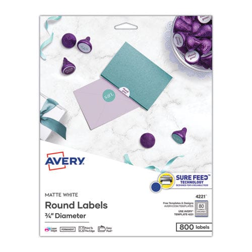 Avery Printable Self-adhesive Permanent Id Labels W/sure Feed 0.75 Dia White 800/pk - Office - Avery®