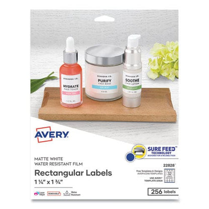 Avery Removable Durable White Rectangle Labels W/ Sure Feed 1.25 X 1.75 256/pk - Office - Avery®