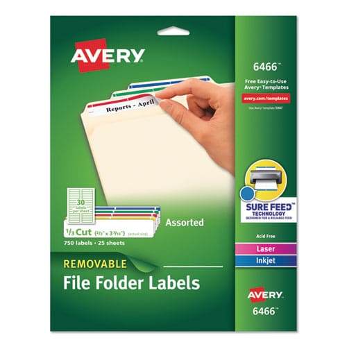 Avery Removable File Folder Labels With Sure Feed Technology 0.66 X 3.44 White 30/sheet 25 Sheets/pack - Office - Avery®