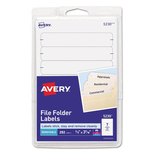 Avery Removable File Folder Labels With Sure Feed Technology 0.66 X 3.44 White 7/sheet 36 Sheets/pack - Office - Avery®