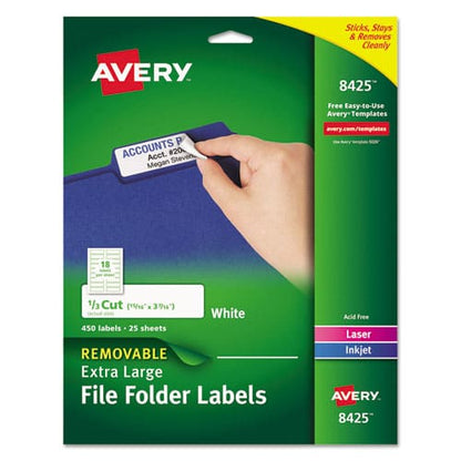 Avery Removable File Folder Labels With Sure Feed Technology 0.94 X 3.44 White 18/sheet 25 Sheets/pack - Office - Avery®