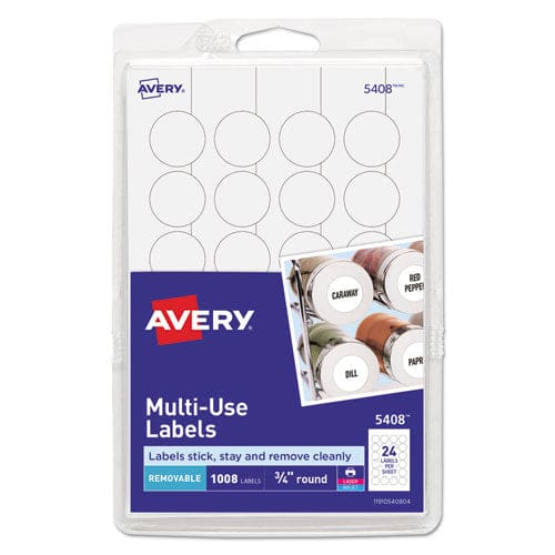 Avery Removable Multi-use Labels Inkjet/laser Printers 0.75 Dia White 24/sheet 42 Sheets/pack (5408) - Office - Avery®