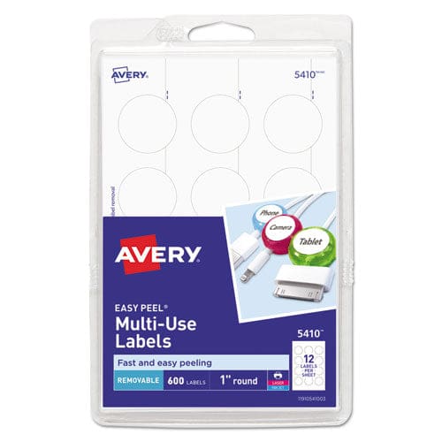 Avery Removable Multi-use Labels Inkjet/laser Printers 1 Dia White 12/sheet 50 Sheets/pack (5410) - Office - Avery®