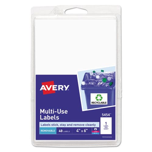 Avery Removable Multi-use Labels Inkjet/laser Printers 4 X 6 White 40/pack (5454) - Office - Avery®