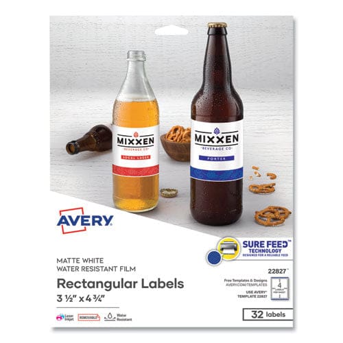 Avery Removable Print-to-the-edge White Labels W/ Sure Feed 3.5 X 4.75 32/pack - Office - Avery®