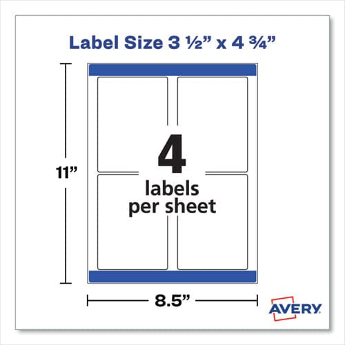 Avery Removable Print-to-the-edge White Labels W/ Sure Feed 3.5 X 4.75 32/pack - Office - Avery®