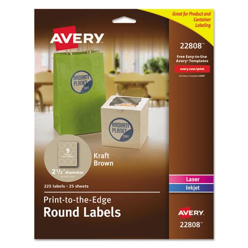 Avery Round Brown Kraft Print-to-the-edge Labels 2.5 Dia 225/pk - Office - Avery®