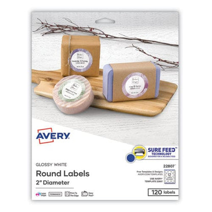 Avery Round Print-to-the Edge Labels With Sure Feed And Easy Peel 2 Dia Glossy White 120/pk - Office - Avery®