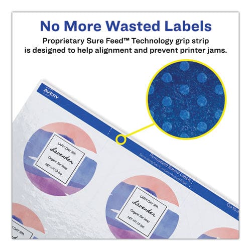 Avery Round Print-to-the Edge Labels With Sure Feed And Easy Peel 2 Dia Glossy White 120/pk - Office - Avery®