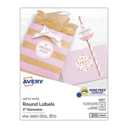 Avery Round Print-to-the Edge Labels With Surefeed And Easypeel 2 Dia Matte White 300/pack - Office - Avery®