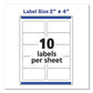 Avery Shipping Labels W/ Trueblock Technology Inkjet Printers 2 X 4 White 10/sheet 10 Sheets/pack - Office - Avery®