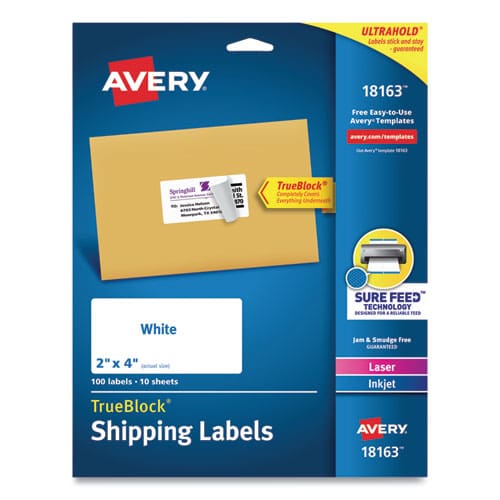 Avery Shipping Labels W/ Trueblock Technology Inkjet Printers 2 X 4 White 10/sheet 10 Sheets/pack - Office - Avery®