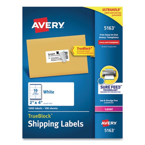 Avery Shipping Labels W/ Trueblock Technology Laser Printers 2 X 4 White 10/sheet 100 Sheets/box - Office - Avery®