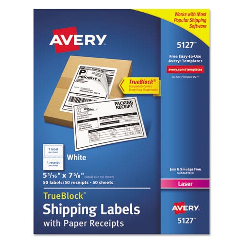 Avery Shipping Labels With Paper Receipt And Trueblock Technology Inkjet/laser Printers 5.06 X 7.63 White 50/pack - Office - Avery®