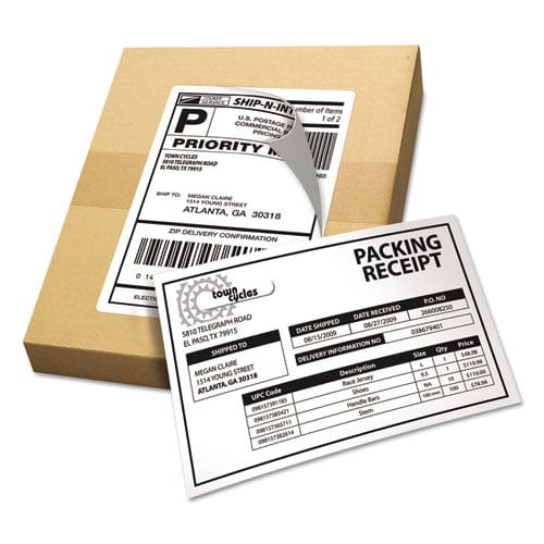 Avery Shipping Labels With Paper Receipt And Trueblock Technology Inkjet/laser Printers 5.06 X 7.63 White 50/pack - Office - Avery®