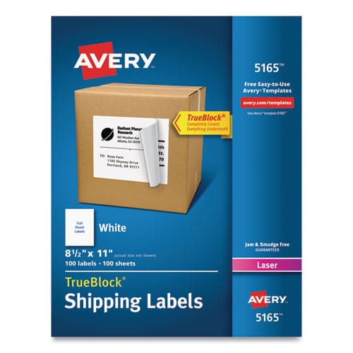 Avery Shipping Labels With Trueblock Technology Laser Printers 8.5 X 11 White 100/box - Office - Avery®