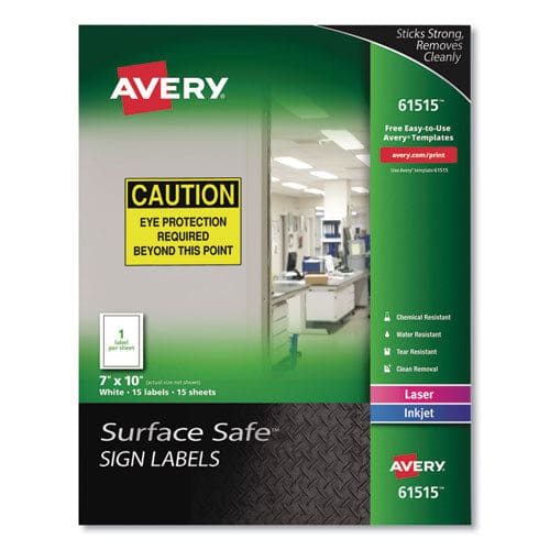 Avery Surface Safe Removable Label Safety Signs Inkjet/laser Printers 8 X 8 White 15/pack - Office - Avery®