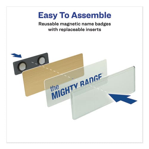 Avery The Mighty Badge Name Badge Holder Kit Horizontal 3 X 1 Inkjet Gold 10 Holders/ 80 Inserts - Office - Avery®