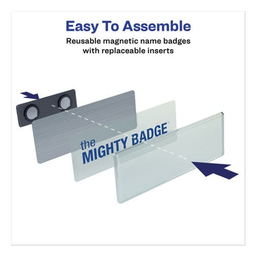 Avery The Mighty Badge Name Badge Holder Kit Horizontal 3 X 1 Laser Silver 50 Holders/120 Inserts - Office - Avery®