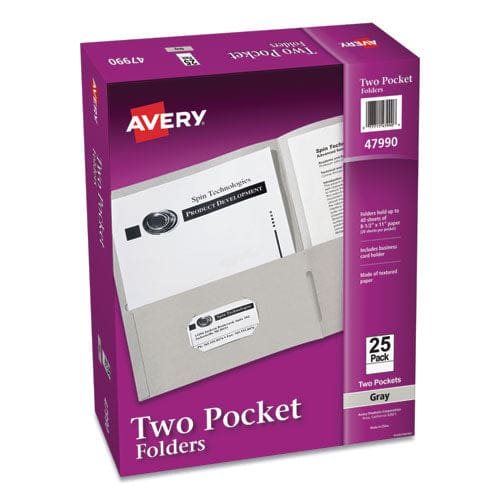 Avery Two-pocket Folder 40-sheet Capacity 11 X 8.5 Gray 25/box - School Supplies - Avery®