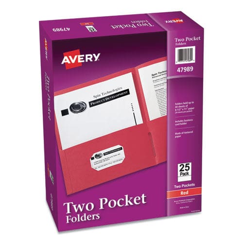 Avery Two-pocket Folder 40-sheet Capacity 11 X 8.5 Red 25/box - School Supplies - Avery®