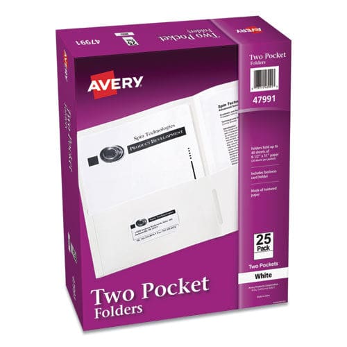 Avery Two-pocket Folder 40-sheet Capacity 11 X 8.5 White 25/box - School Supplies - Avery®