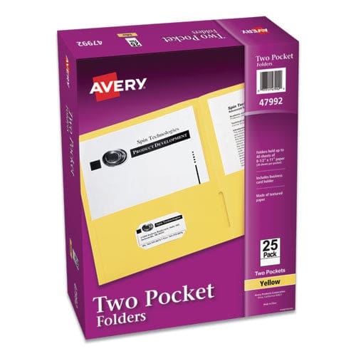 Avery Two-pocket Folder 40-sheet Capacity 11 X 8.5 Yellow 25/box - School Supplies - Avery®