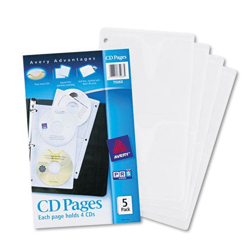 Avery Two-sided Cd Organizer Sheets For Three-ring Binder 4 Disc Capacity Clear 5/pack - Technology - Avery®