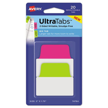 Avery Ultra Tabs Repositionable Tabs Big Tabs: 2 X 1.75 1/5-cut Assorted Neon Colors 20/pack - Office - Avery®