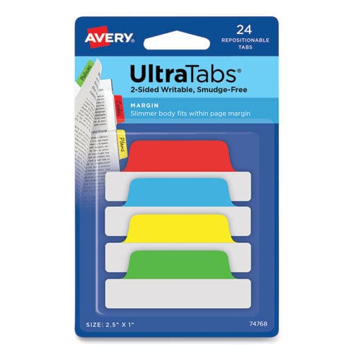 Avery Ultra Tabs Repositionable Tabs Margin Tabs: 2.5 X 1 1/5-cut Assorted Colors 24/pack - Office - Avery®