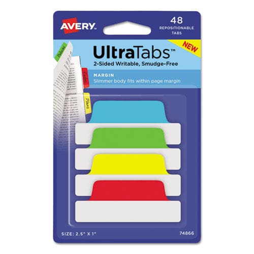 Avery Ultra Tabs Repositionable Tabs Margin Tabs: 2.5 X 1 1/5-cut Assorted Pastel Colors 48/pack - Office - Avery®