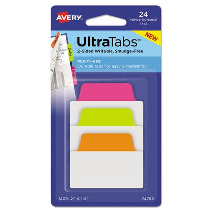 Avery Ultra Tabs Repositionable Tabs Standard: 2 X 1.5 1/5-cut Assorted Neon Colors 24/pack - Office - Avery®