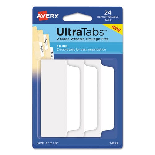 Avery Ultra Tabs Repositionable Tabs Wide And Slim: 3 X 1.5 1/3-cut White 24/pack - Office - Avery®