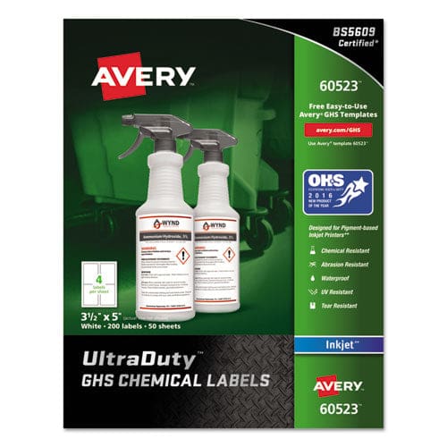 Avery Ultraduty Ghs Chemical Waterproof And Uv Resistant Labels 2 X 4 White 10/sheet 50 Sheets/pack - Office - Avery®