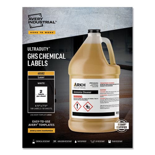 Avery Ultraduty Ghs Chemical Waterproof And Uv Resistant Labels 4.75 X 7.75 White 2/sheet 50 Sheets/box - Office - Avery®