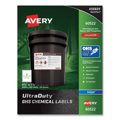 Avery Ultraduty Ghs Chemical Waterproof And Uv Resistant Labels 4.75 X 7.75 White 2/sheet 50 Sheets/pack - Office - Avery®