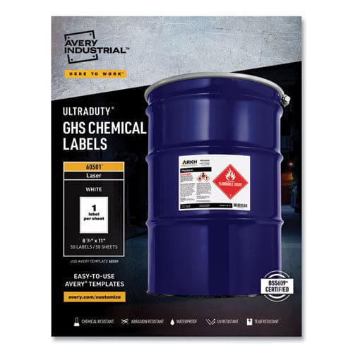 Avery Ultraduty Ghs Chemical Waterproof And Uv Resistant Labels 8.5 X 11 White 50/box - Office - Avery®