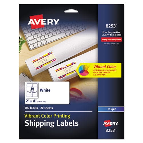 Avery Vibrant Inkjet Color-print Labels W/ Sure Feed 2 X 4 Matte White 200/pk - Office - Avery®