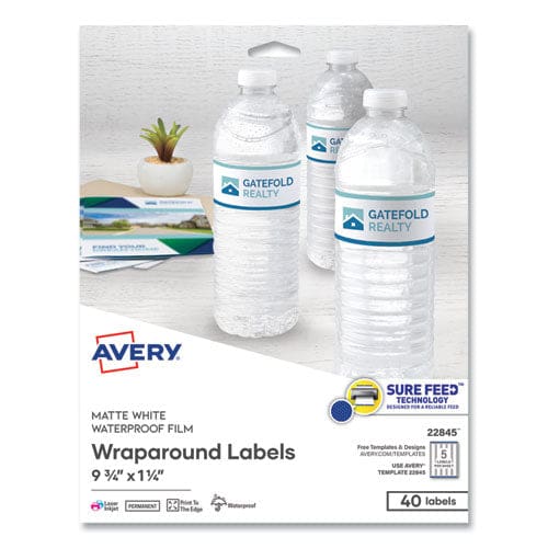 Avery Water-resistant Wraparound Labels W/ Sure Feed 9.75 X 1.25 White 40/pack - Office - Avery®