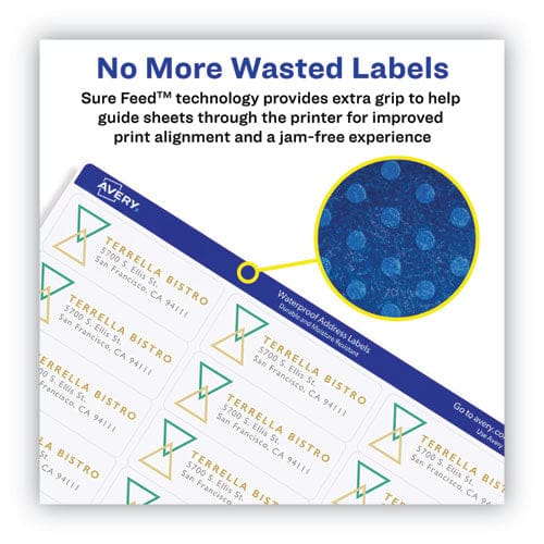 Avery Waterproof Address Labels With Trueblock And Sure Feed Laser Printers 1.33 X 4 White 14/sheet 50 Sheets/pack - Office - Avery®