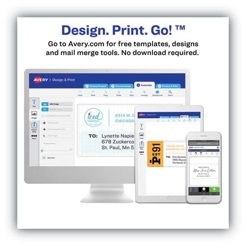 Avery Waterproof Shipping Labels With Trueblock And Sure Feed Laser Printers 3.33 X 4 White 6/sheet 50 Sheets/pack - Office - Avery®